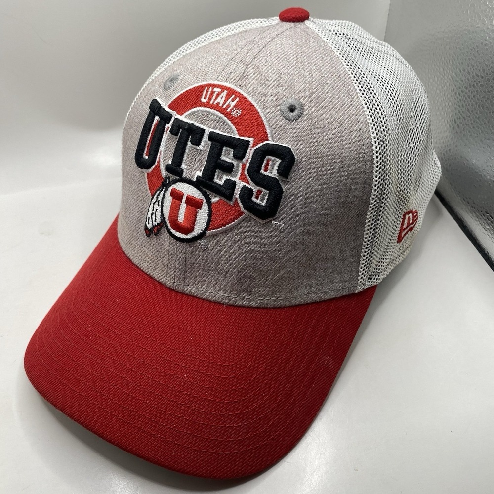 Utah Utes Hat New Era 39thirty Stretch Fitted Small Medium Red Gray Cleaned  VGC